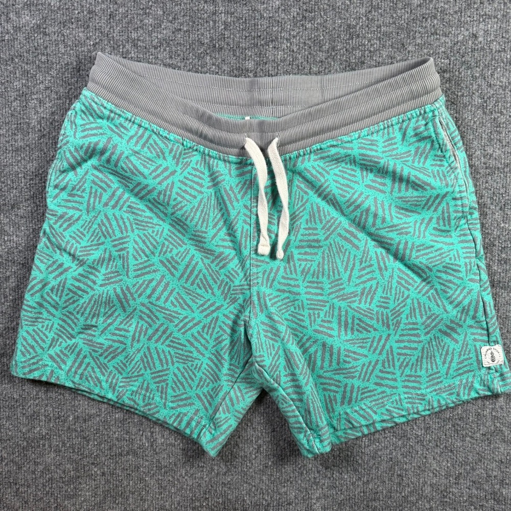 Chubbies Lounge Wear Shorts Mens Medium Teal Green Grey Geometric 7" Inseam